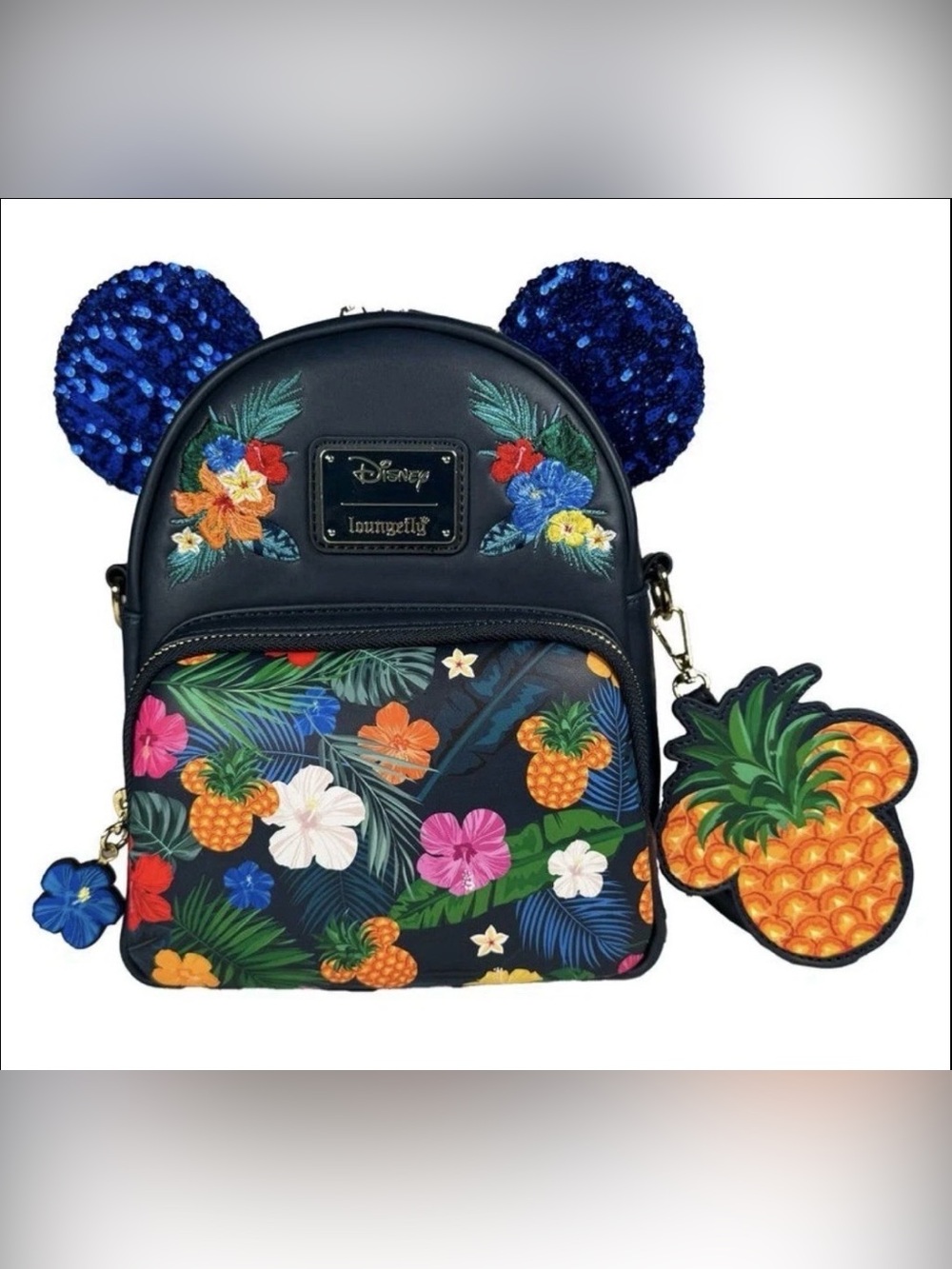 NEW Loungefly Aloha Mickey Convertible Backpack Tropical Sequin Ears Pineapples - Picture 2 of 10